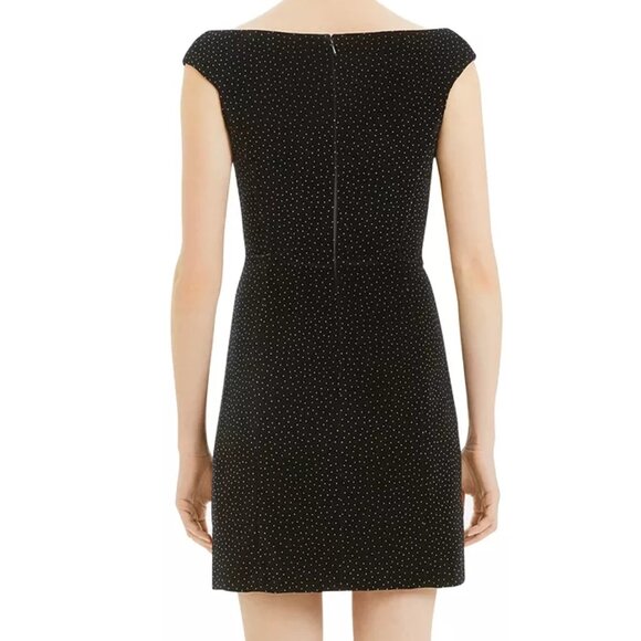 Theory Off-the-Shoulder Micro Dot Black Velvet V-Neck Dress Size 6 NWT - Picture 6 of 10